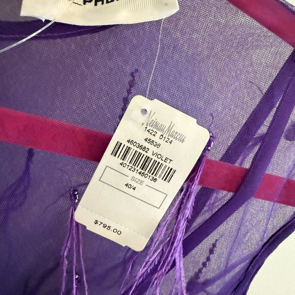 Feather Embellished Elegant Purple Sheer Dress with second piece under dress - Picture 9 of 15